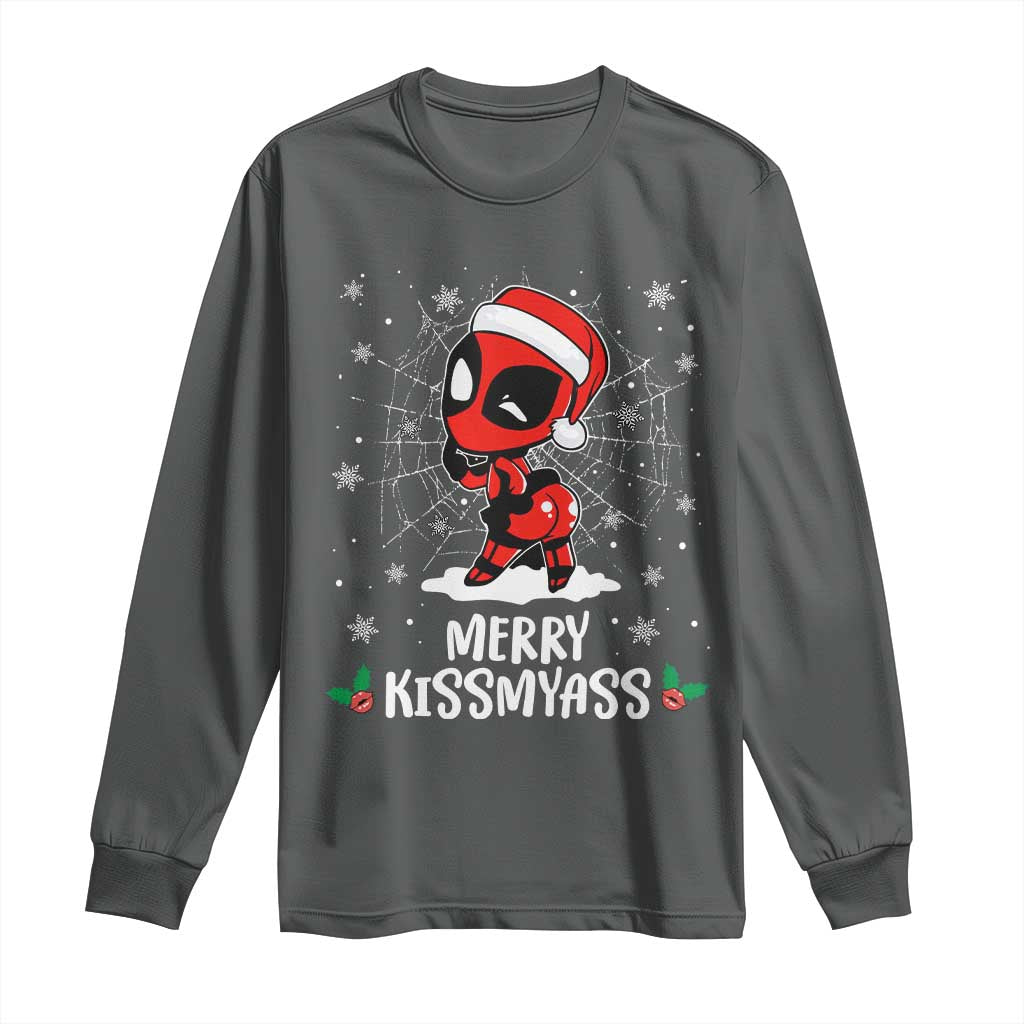 Funny Christmas Long Sleeve Shirt Merry Kissmyass Cute Spider-Women Santa Sarcastic Xmas TS10 Dark Heather Print Your Wear