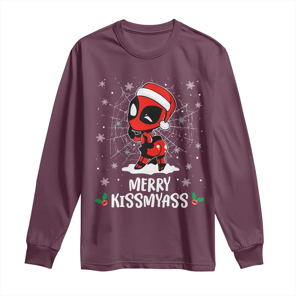 Funny Christmas Long Sleeve Shirt Merry Kissmyass Cute Spider-Women Santa Sarcastic Xmas TS10 Maroon Print Your Wear