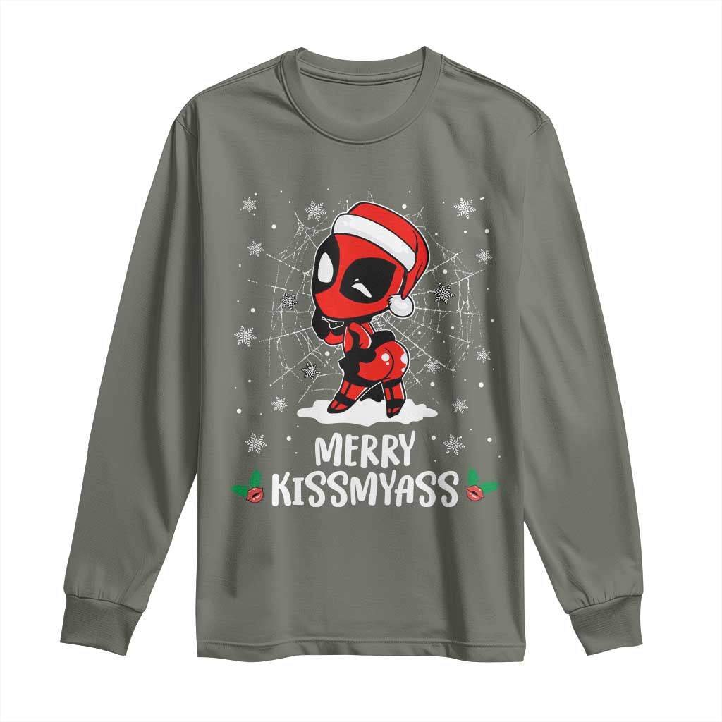 Funny Christmas Long Sleeve Shirt Merry Kissmyass Cute Spider-Women Santa Sarcastic Xmas TS10 Military Green Print Your Wear