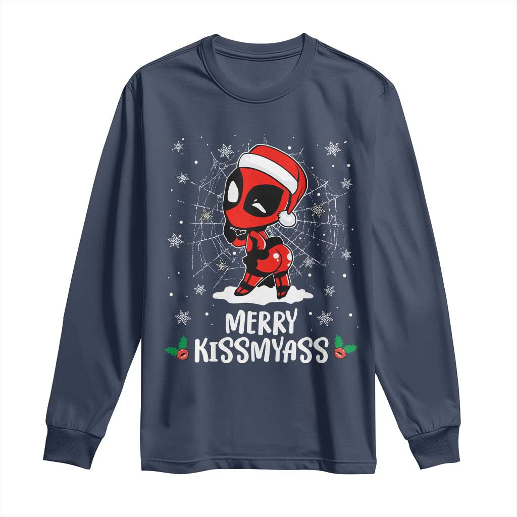 Funny Christmas Long Sleeve Shirt Merry Kissmyass Cute Spider-Women Santa Sarcastic Xmas TS10 Navy Print Your Wear