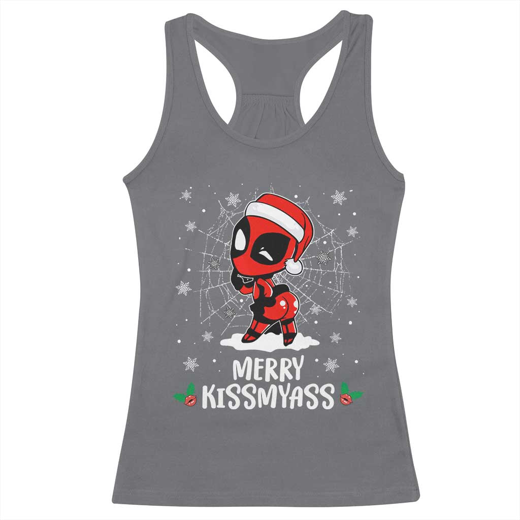 Funny Christmas Racerback Tank Top Merry Kissmyass Cute Spider-Women Santa Sarcastic Xmas TS10 Charcoal Print Your Wear