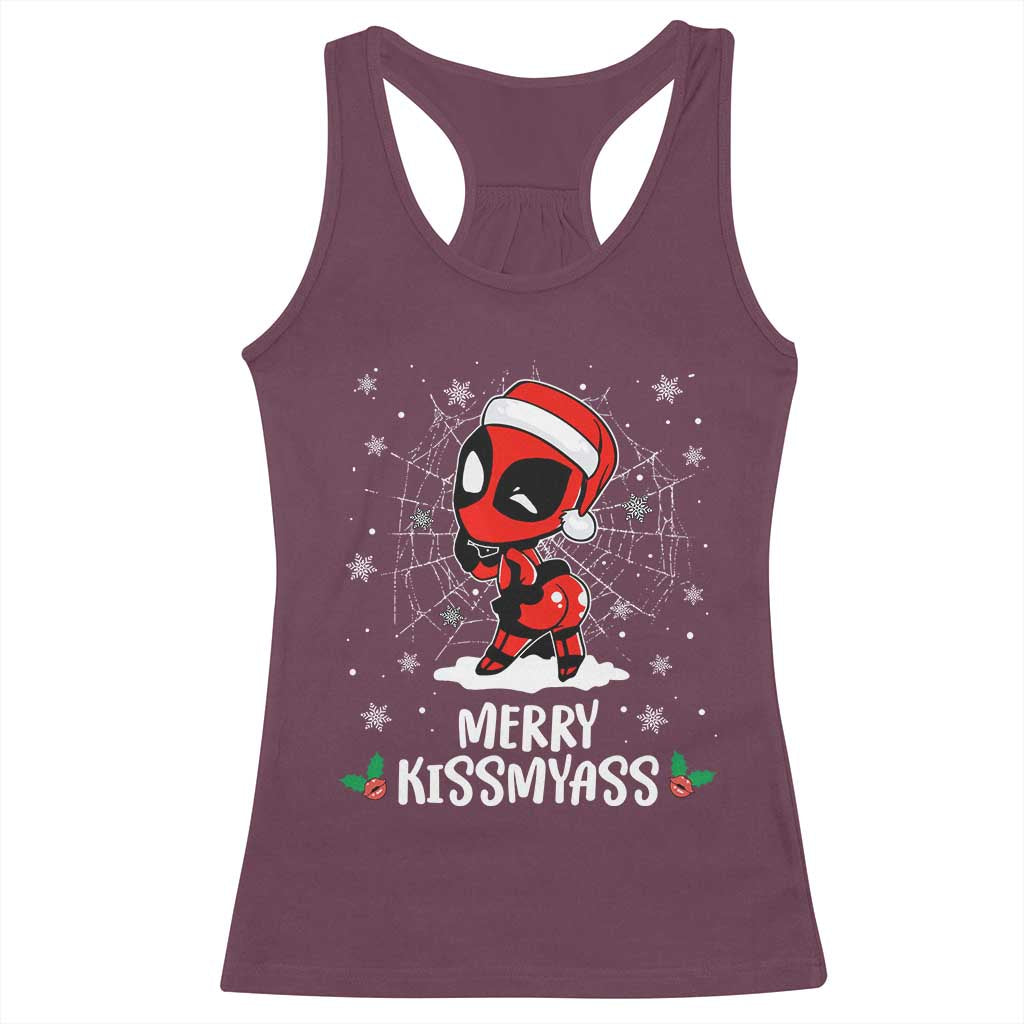 Funny Christmas Racerback Tank Top Merry Kissmyass Cute Spider-Women Santa Sarcastic Xmas TS10 Maroon Print Your Wear