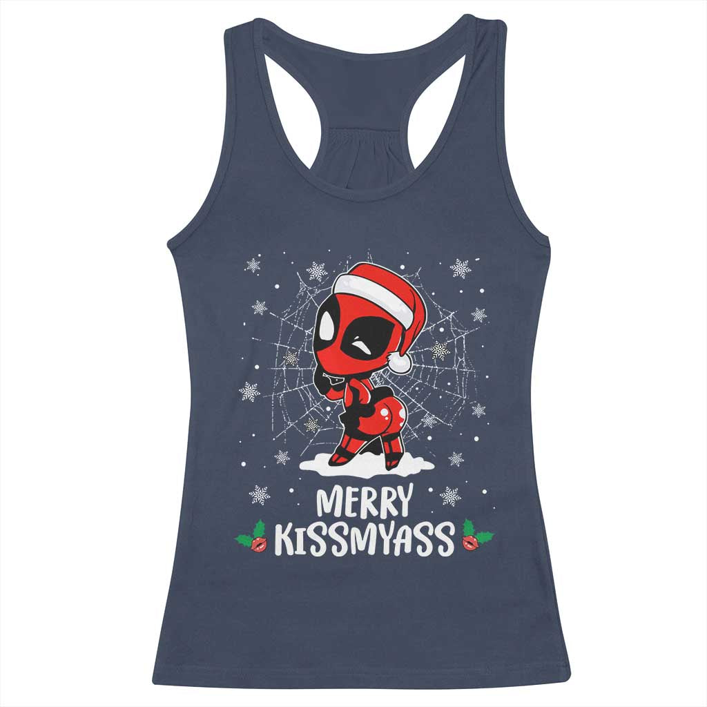 Funny Christmas Racerback Tank Top Merry Kissmyass Cute Spider-Women Santa Sarcastic Xmas TS10 Navy Print Your Wear