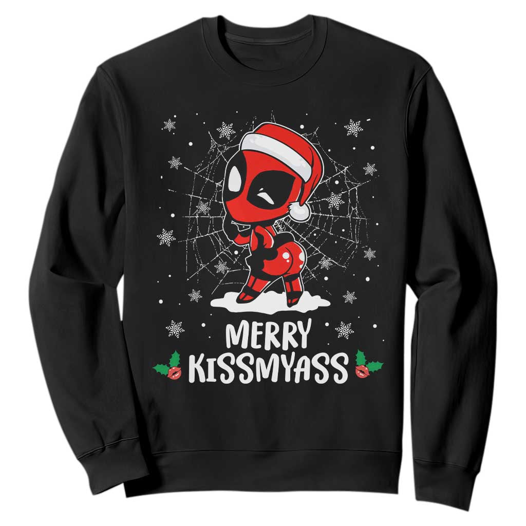 Funny Christmas Sweatshirt Merry Kissmyass Cute Spider-Women Santa Sarcastic Xmas TS10 Black Print Your Wear