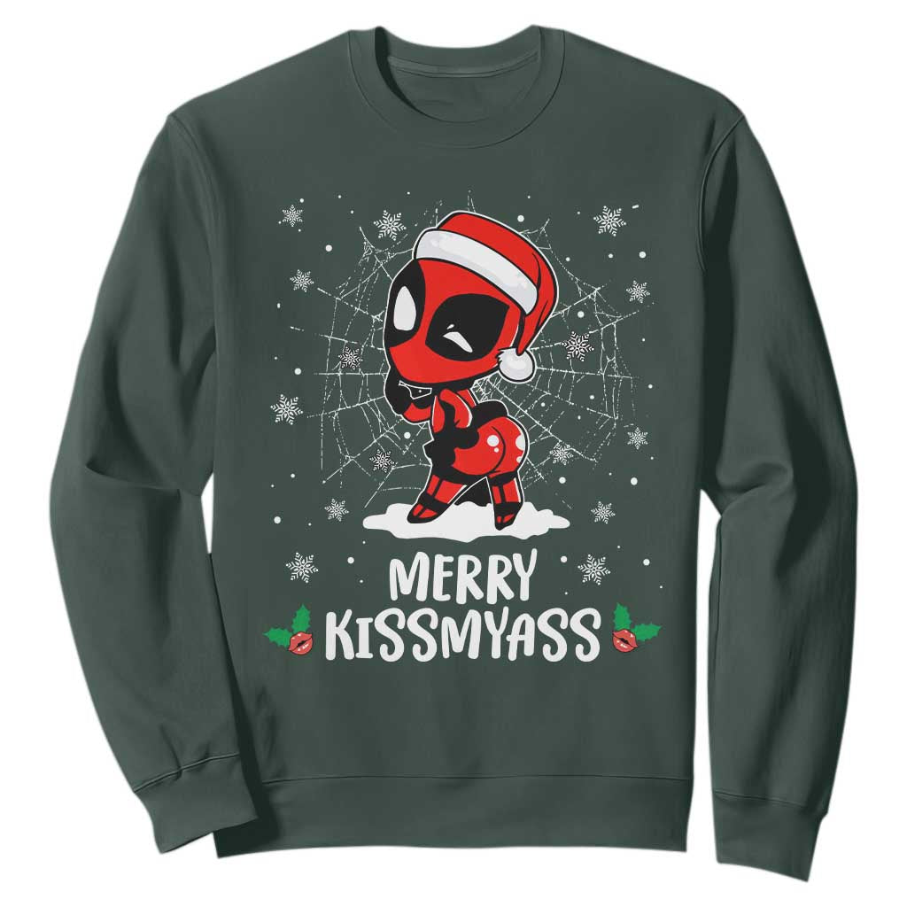 Funny Christmas Sweatshirt Merry Kissmyass Cute Spider-Women Santa Sarcastic Xmas TS10 Dark Forest Green Print Your Wear