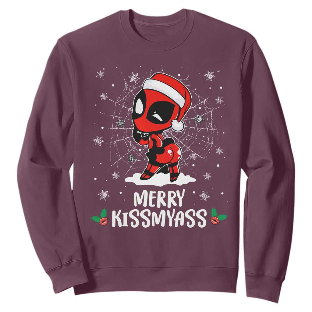 Funny Christmas Sweatshirt Merry Kissmyass Cute Spider-Women Santa Sarcastic Xmas TS10 Maroon Print Your Wear