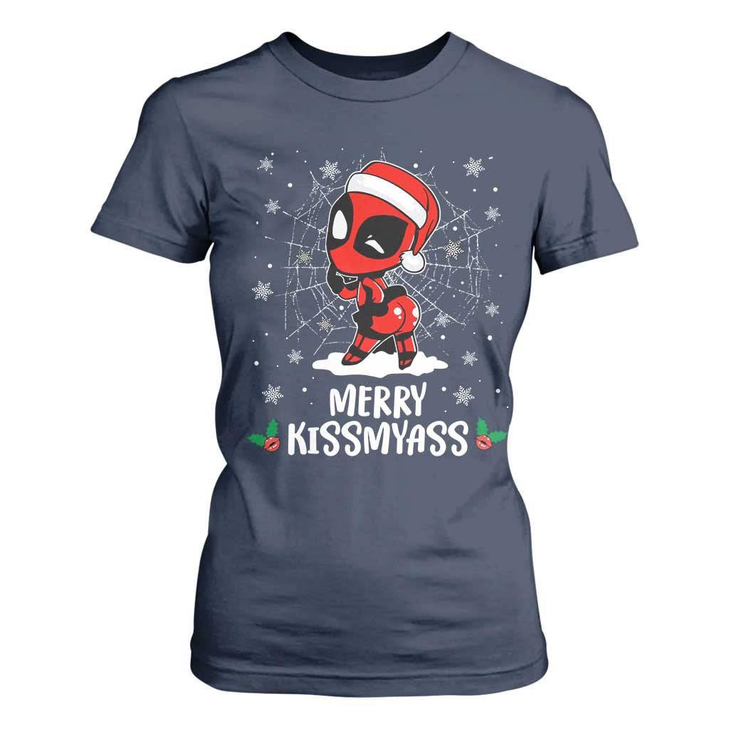 Funny Christmas T Shirt For Women Merry Kissmyass Cute Spider-Women Santa Sarcastic Xmas TS10 Navy Print Your Wear