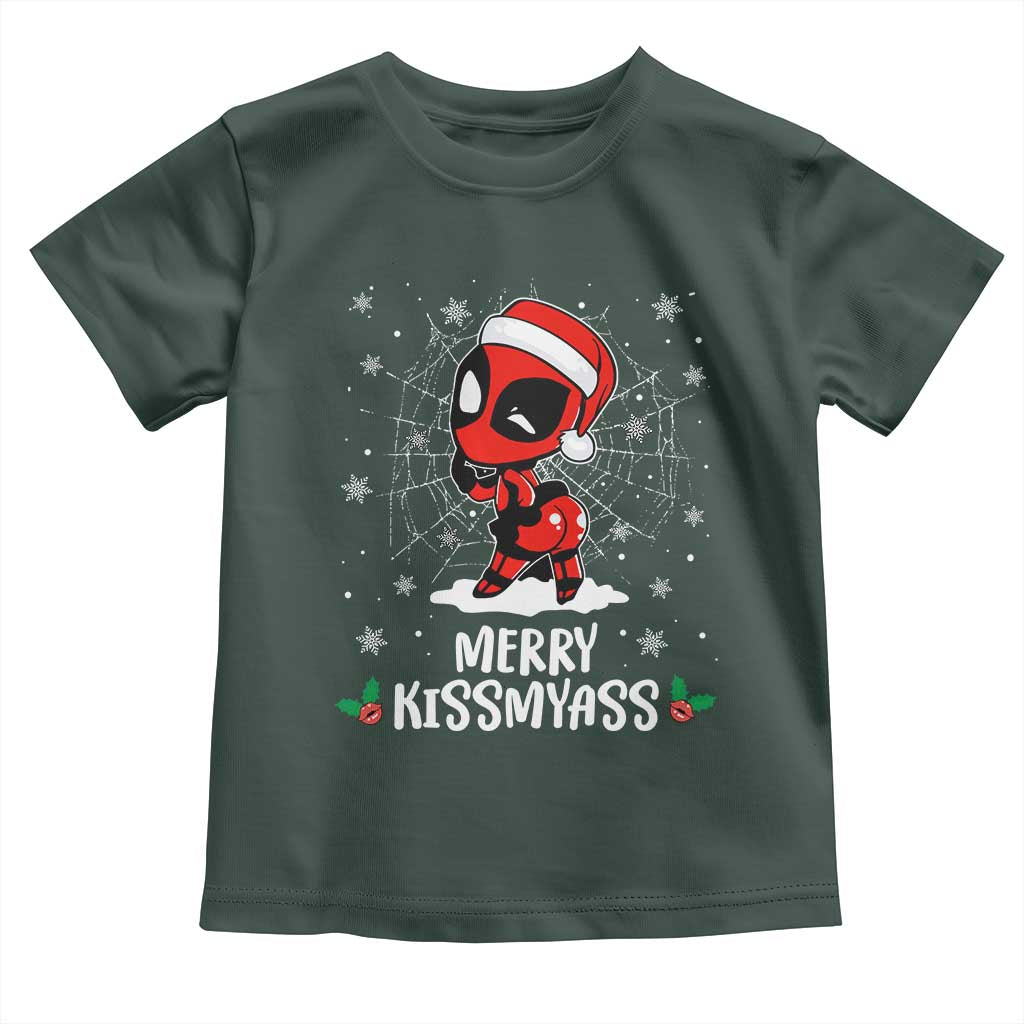 Funny Christmas Toddler T Shirt Merry Kissmyass Cute Spider-Women Santa Sarcastic Xmas TS10 Dark Forest Green Print Your Wear