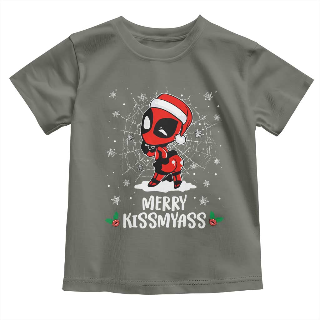 Funny Christmas Toddler T Shirt Merry Kissmyass Cute Spider-Women Santa Sarcastic Xmas TS10 Military Green Print Your Wear
