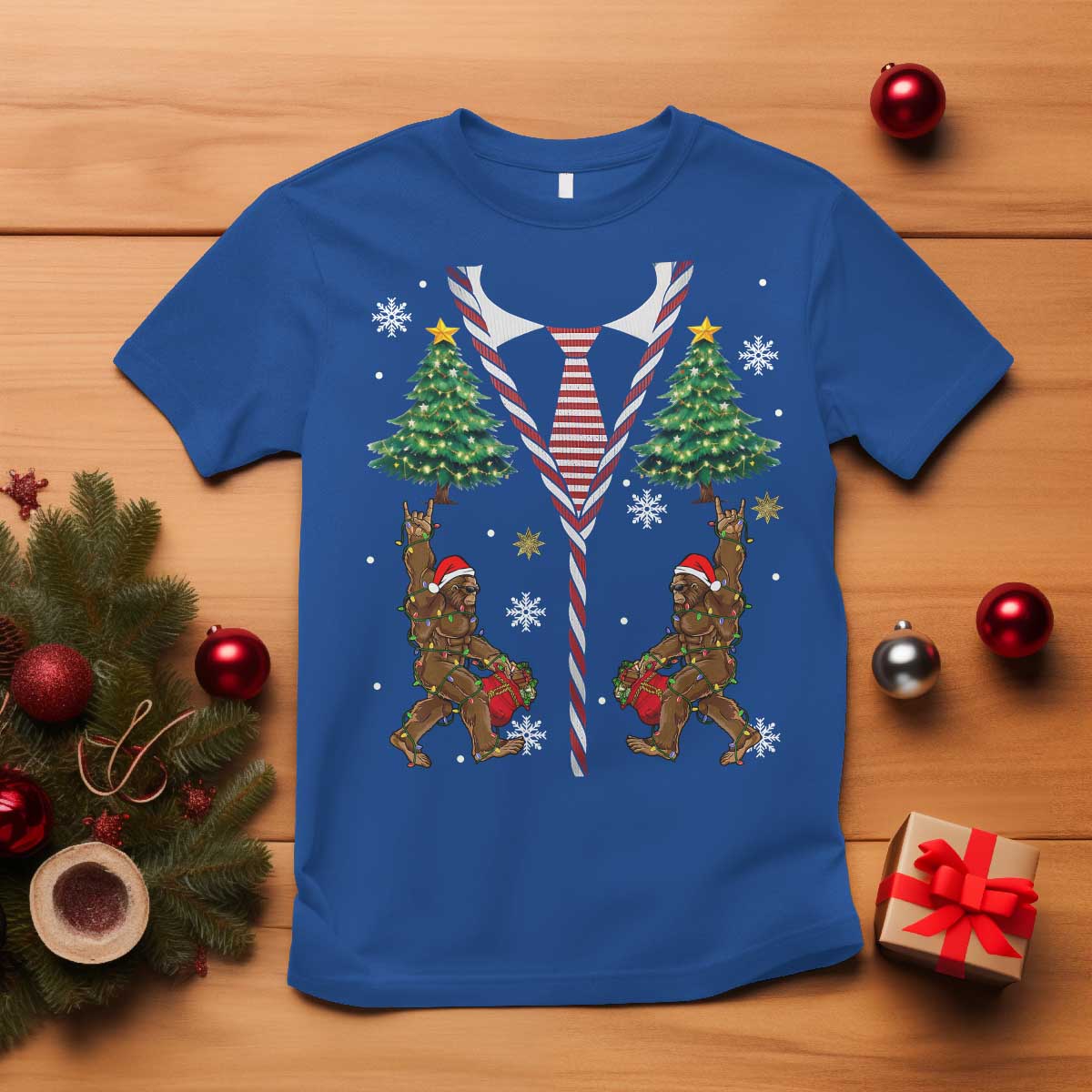 Funny Bigfoot Christmas T Shirt Bigfoot Santa Hat Ugly Xmas Sasquatch Loves TS10 Royal Blue Print Your Wear