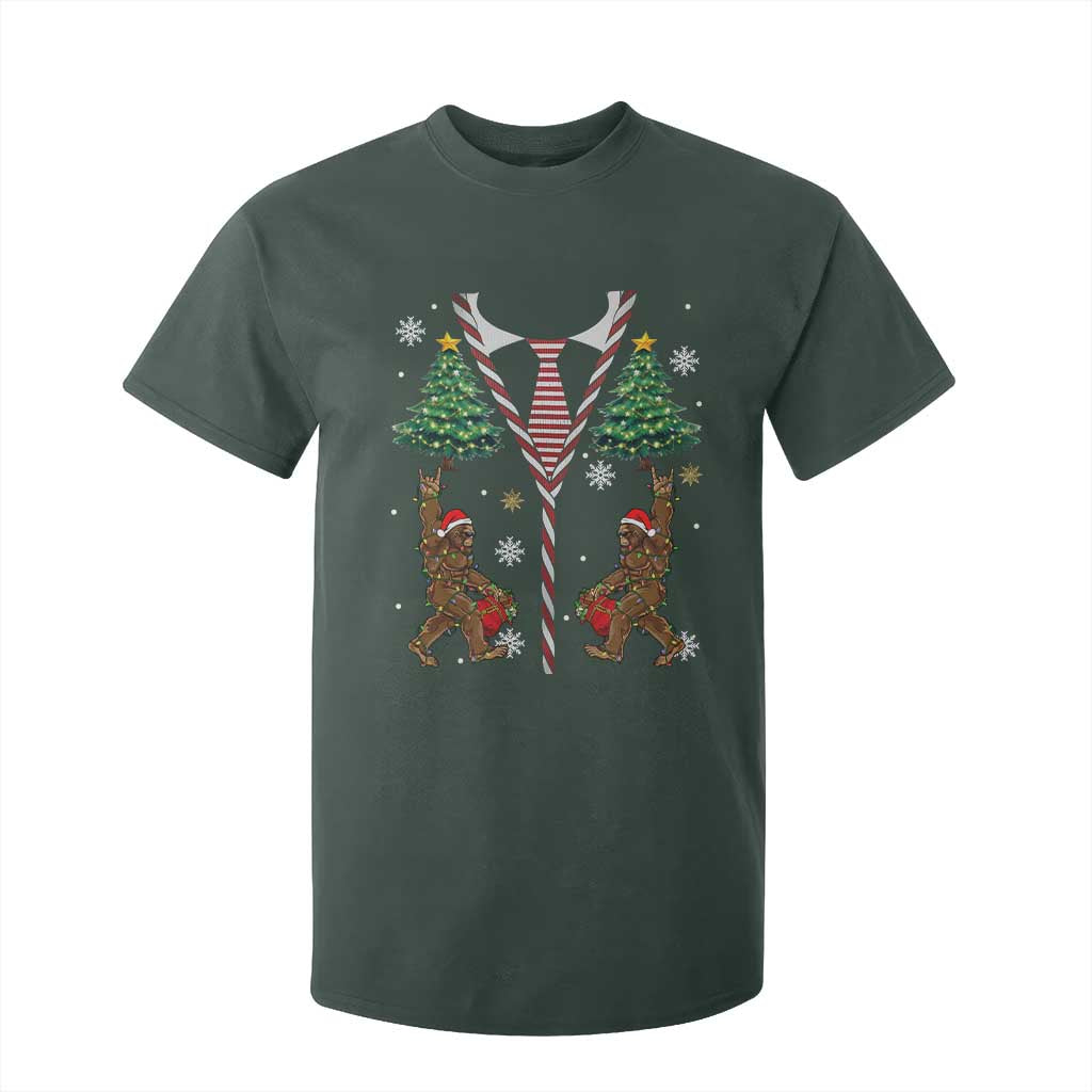 Funny Bigfoot Christmas T Shirt For Kid Bigfoot Santa Hat Ugly Xmas Sasquatch Loves TS10 Dark Forest Green Print Your Wear
