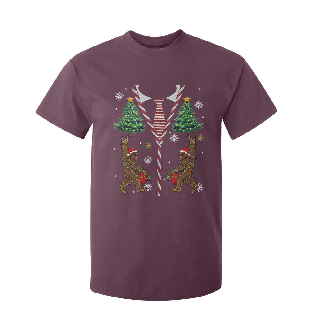 Funny Bigfoot Christmas T Shirt For Kid Bigfoot Santa Hat Ugly Xmas Sasquatch Loves TS10 Maroon Print Your Wear