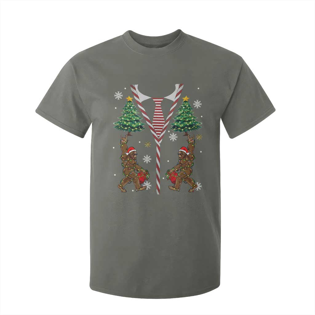 Funny Bigfoot Christmas T Shirt For Kid Bigfoot Santa Hat Ugly Xmas Sasquatch Loves TS10 Military Green Print Your Wear