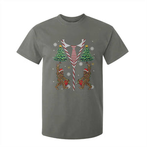 Funny Bigfoot Christmas T Shirt For Kid Bigfoot Santa Hat Ugly Xmas Sasquatch Loves TS10 Military Green Print Your Wear