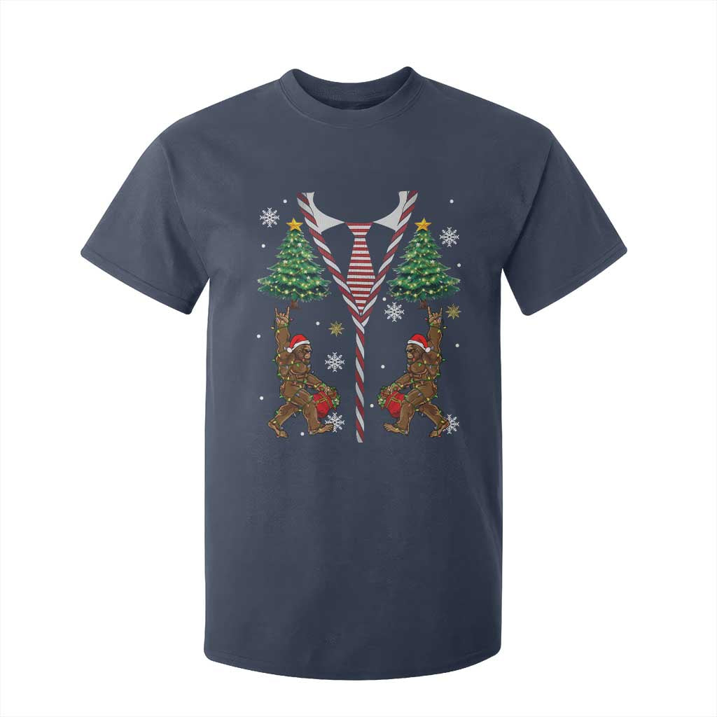 Funny Bigfoot Christmas T Shirt For Kid Bigfoot Santa Hat Ugly Xmas Sasquatch Loves TS10 Navy Print Your Wear