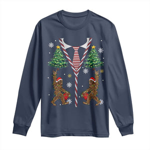 Funny Bigfoot Christmas Long Sleeve Shirt Bigfoot Santa Hat Ugly Xmas Sasquatch Loves TS10 Navy Print Your Wear