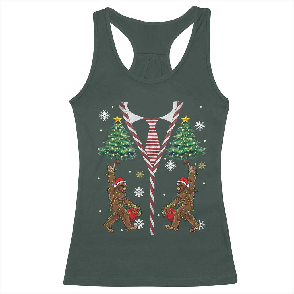 Funny Bigfoot Christmas Racerback Tank Top Bigfoot Santa Hat Ugly Xmas Sasquatch Loves TS10 Dark Forest Green Print Your Wear