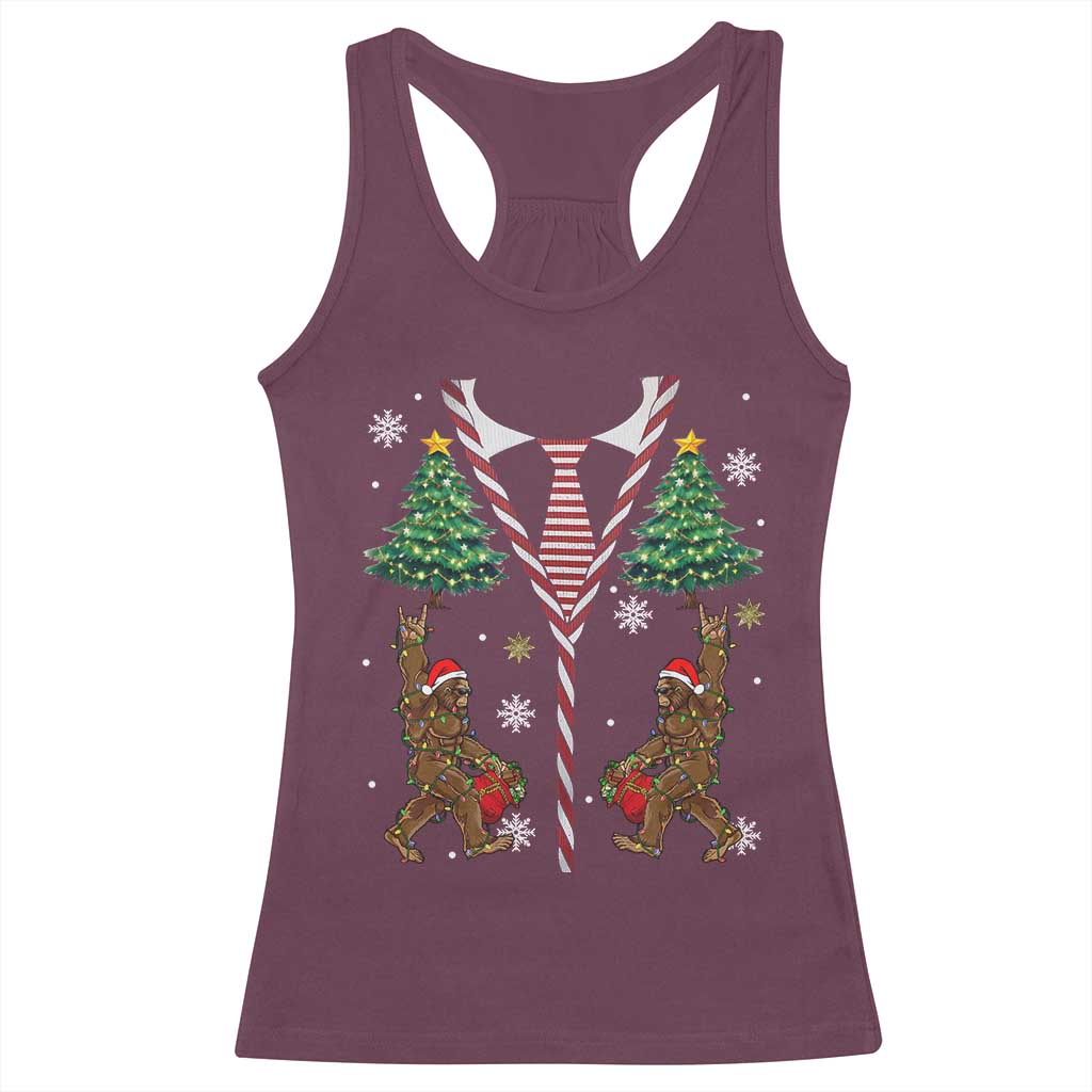 Funny Bigfoot Christmas Racerback Tank Top Bigfoot Santa Hat Ugly Xmas Sasquatch Loves TS10 Maroon Print Your Wear