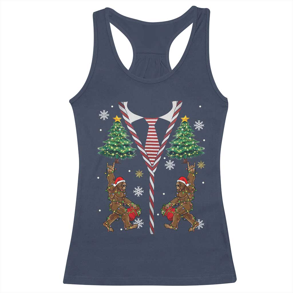 Funny Bigfoot Christmas Racerback Tank Top Bigfoot Santa Hat Ugly Xmas Sasquatch Loves TS10 Navy Print Your Wear