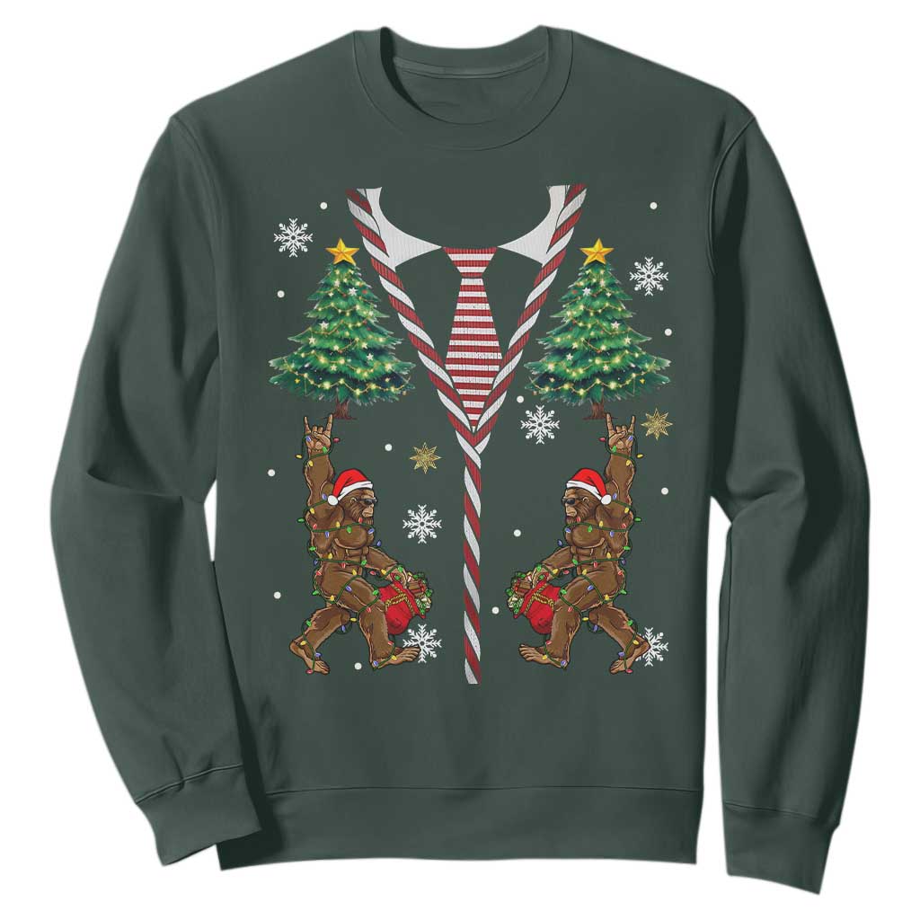 Funny Bigfoot Christmas Sweatshirt Bigfoot Santa Hat Ugly Xmas Sasquatch Loves TS10 Dark Forest Green Print Your Wear