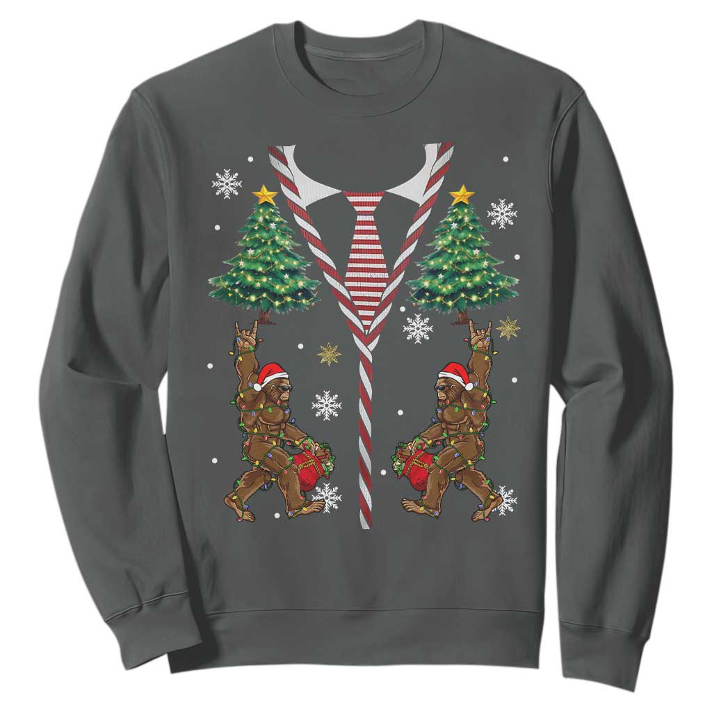 Funny Bigfoot Christmas Sweatshirt Bigfoot Santa Hat Ugly Xmas Sasquatch Loves TS10 Dark Heather Print Your Wear