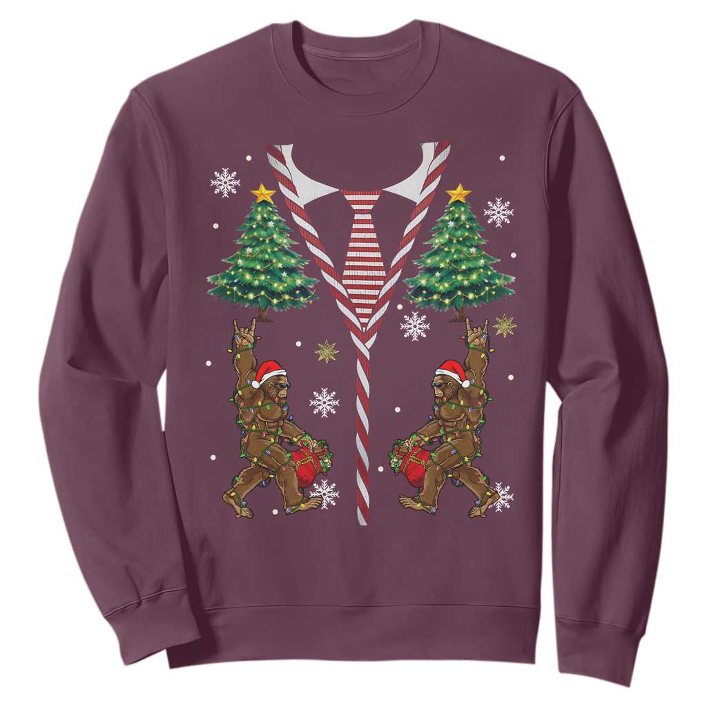 Funny Bigfoot Christmas Sweatshirt Bigfoot Santa Hat Ugly Xmas Sasquatch Loves TS10 Maroon Print Your Wear