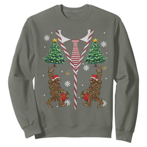 Funny Bigfoot Christmas Sweatshirt Bigfoot Santa Hat Ugly Xmas Sasquatch Loves TS10 Military Green Print Your Wear