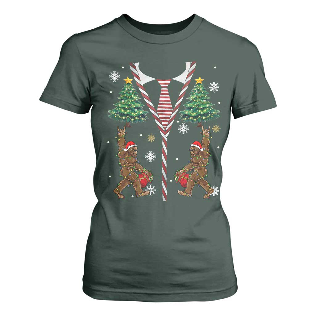 Funny Bigfoot Christmas T Shirt For Women Bigfoot Santa Hat Ugly Xmas Sasquatch Loves TS10 Dark Forest Green Print Your Wear
