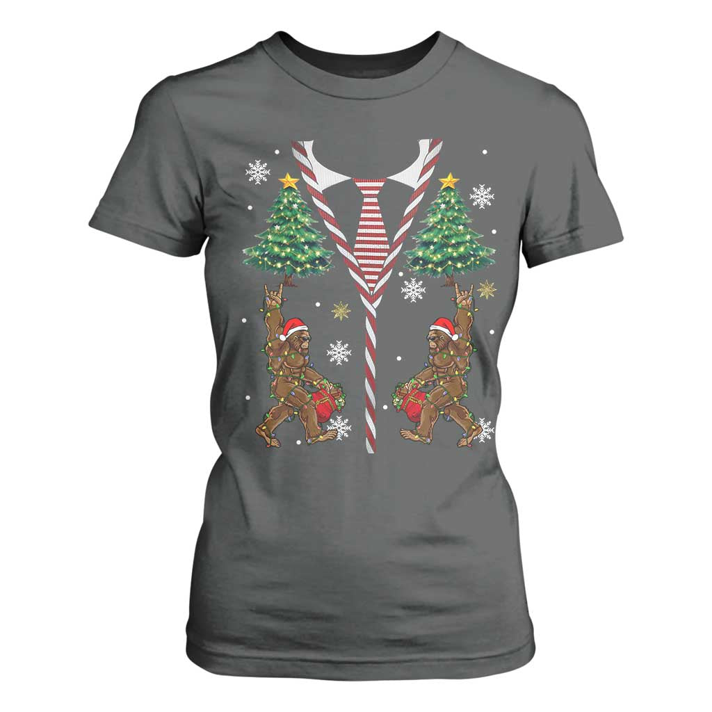 Funny Bigfoot Christmas T Shirt For Women Bigfoot Santa Hat Ugly Xmas Sasquatch Loves TS10 Dark Heather Print Your Wear