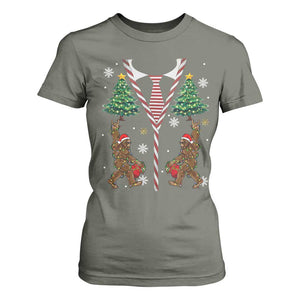 Funny Bigfoot Christmas T Shirt For Women Bigfoot Santa Hat Ugly Xmas Sasquatch Loves TS10 Military Green Print Your Wear