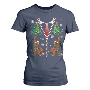 Funny Bigfoot Christmas T Shirt For Women Bigfoot Santa Hat Ugly Xmas Sasquatch Loves TS10 Navy Print Your Wear