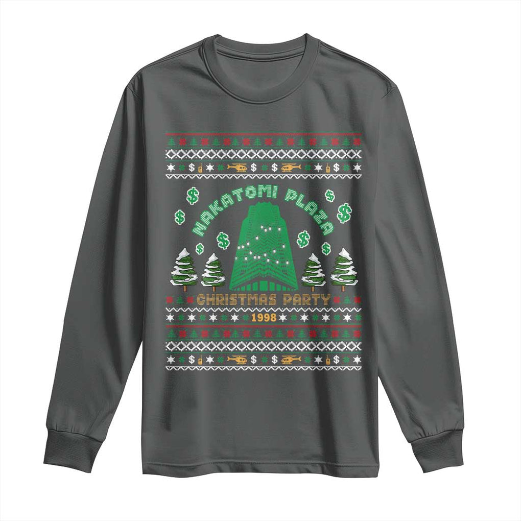 Nakatomi Plaza Christmas Party 1988 Long Sleeve Shirt Funny 80's Movie Xmas Gift Ugly Christmas TS10 Dark Heather Print Your Wear