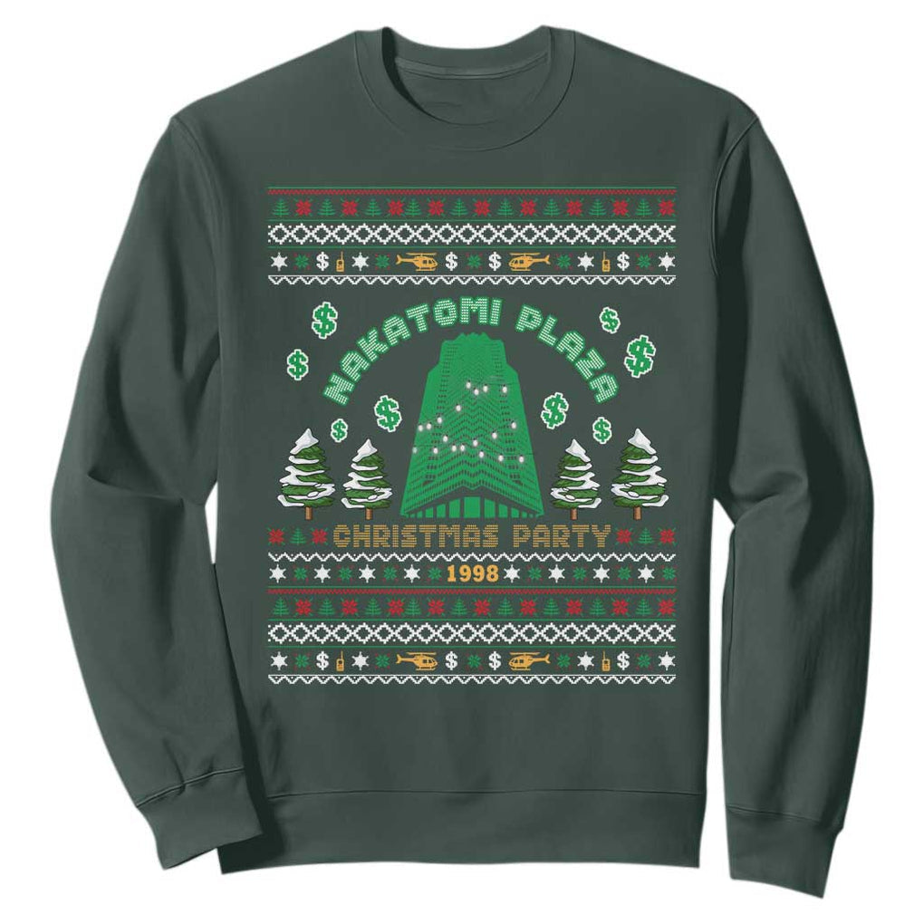 Nakatomi Plaza Christmas Party 1988 Sweatshirt Funny 80's Movie Xmas Gift Ugly Christmas TS10 Dark Forest Green Print Your Wear