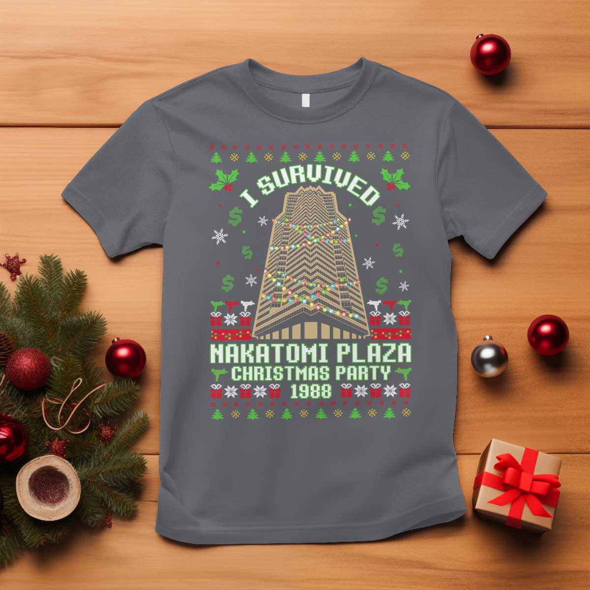 Nakatomi Plaza Christmas Party 1988 T Shirt Xmas Jumper Funny 80's Die Movie Bruce TS10 Charcoal Print Your Wear