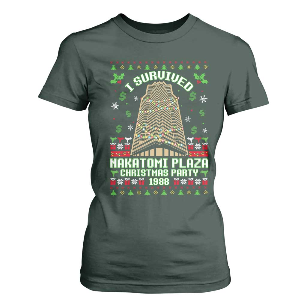 Nakatomi Plaza Christmas Party 1988 T Shirt For Women Xmas Jumper Funny 80's Die Movie Bruce TS10 Dark Forest Green Print Your Wear