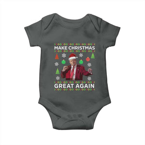 Funny Christmas Trump Baby Onesie Make Christmas Great Again Ugly Christmas Sweater Dancing Trump TS10 Dark Heather Print Your Wear