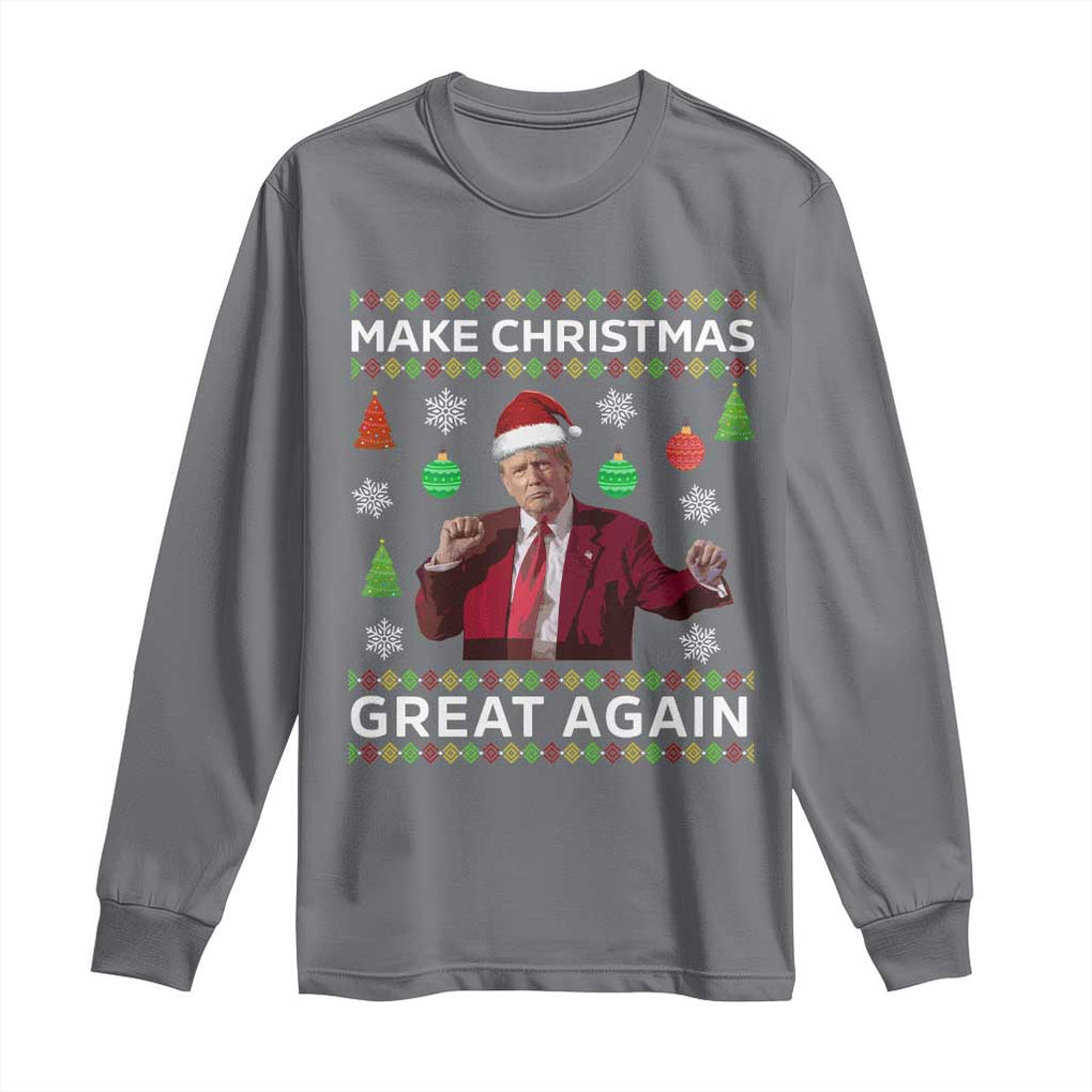 Funny Christmas Trump Long Sleeve Shirt Make Christmas Great Again Ugly Christmas Sweater Dancing Trump TS10 Charcoal Print Your Wear