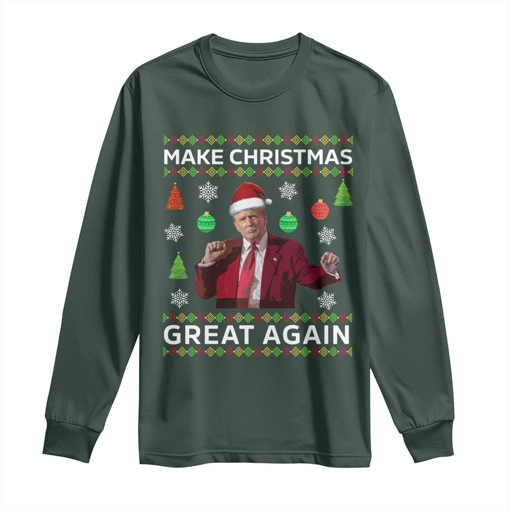 Funny Christmas Trump Long Sleeve Shirt Make Christmas Great Again Ugly Christmas Sweater Dancing Trump TS10 Dark Forest Green Print Your Wear