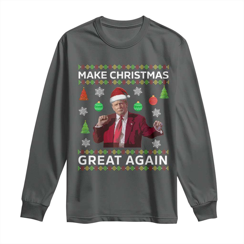 Funny Christmas Trump Long Sleeve Shirt Make Christmas Great Again Ugly Christmas Sweater Dancing Trump TS10 Dark Heather Print Your Wear