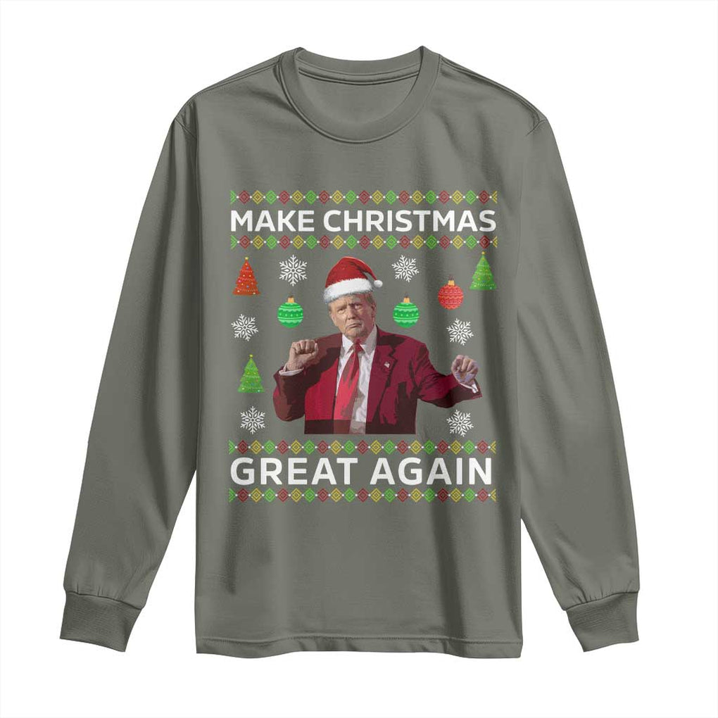 Funny Christmas Trump Long Sleeve Shirt Make Christmas Great Again Ugly Christmas Sweater Dancing Trump TS10 Military Green Print Your Wear