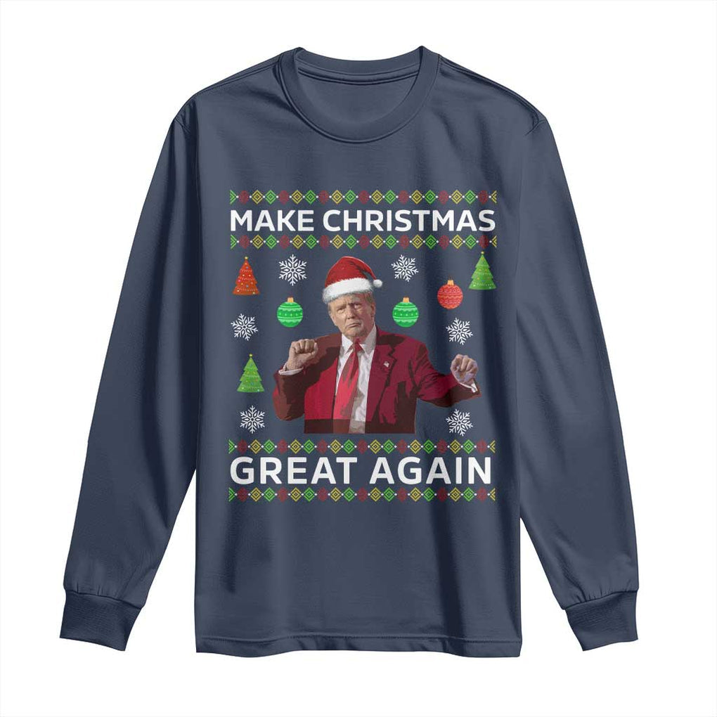 Funny Christmas Trump Long Sleeve Shirt Make Christmas Great Again Ugly Christmas Sweater Dancing Trump TS10 Navy Print Your Wear