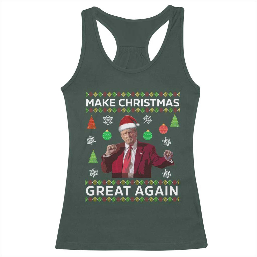 Funny Christmas Trump Racerback Tank Top Make Christmas Great Again Ugly Christmas Sweater Dancing Trump TS10 Dark Forest Green Print Your Wear