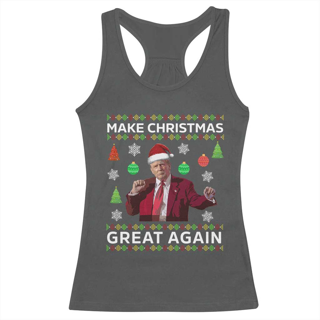 Funny Christmas Trump Racerback Tank Top Make Christmas Great Again Ugly Christmas Sweater Dancing Trump TS10 Dark Heather Print Your Wear