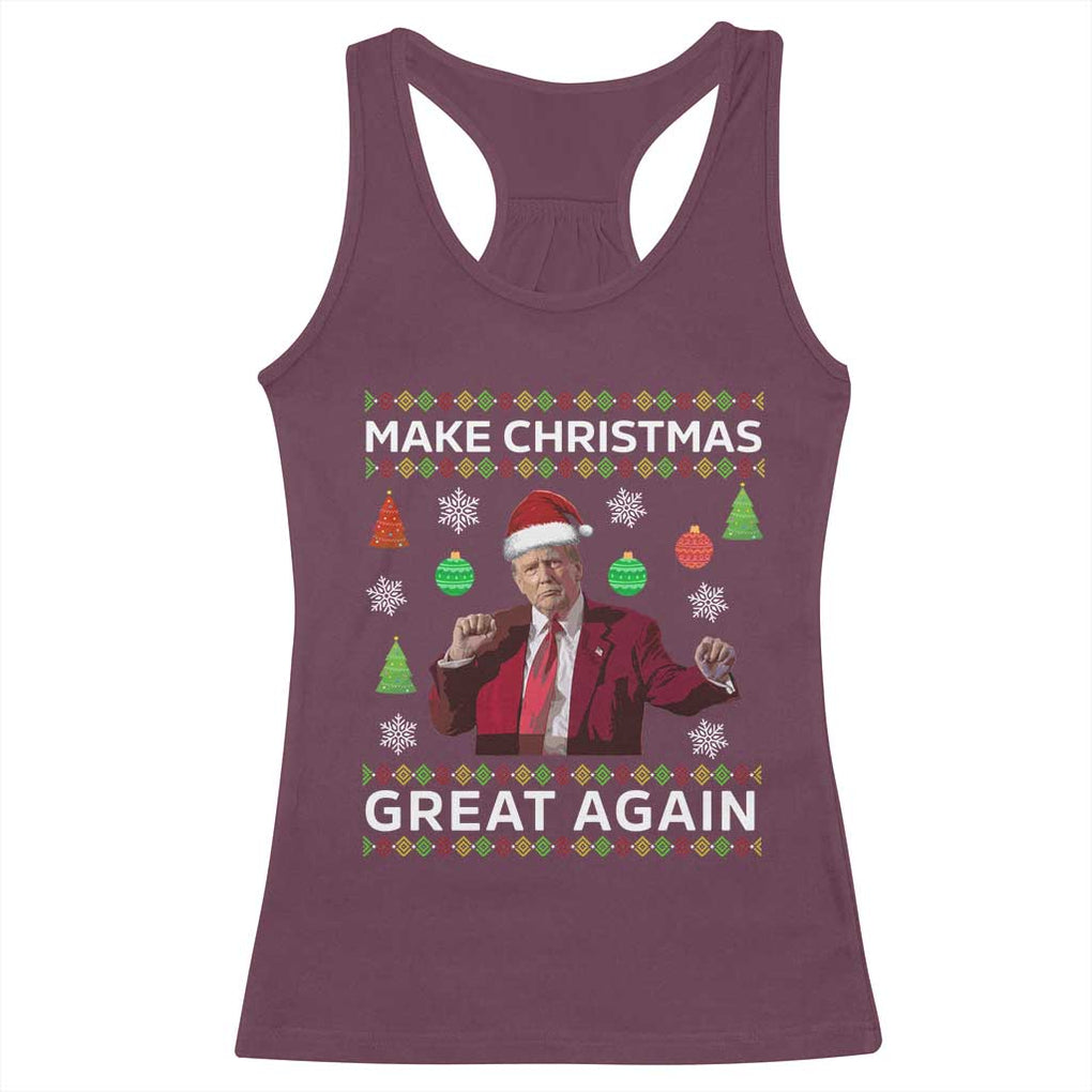 Funny Christmas Trump Racerback Tank Top Make Christmas Great Again Ugly Christmas Sweater Dancing Trump TS10 Maroon Print Your Wear