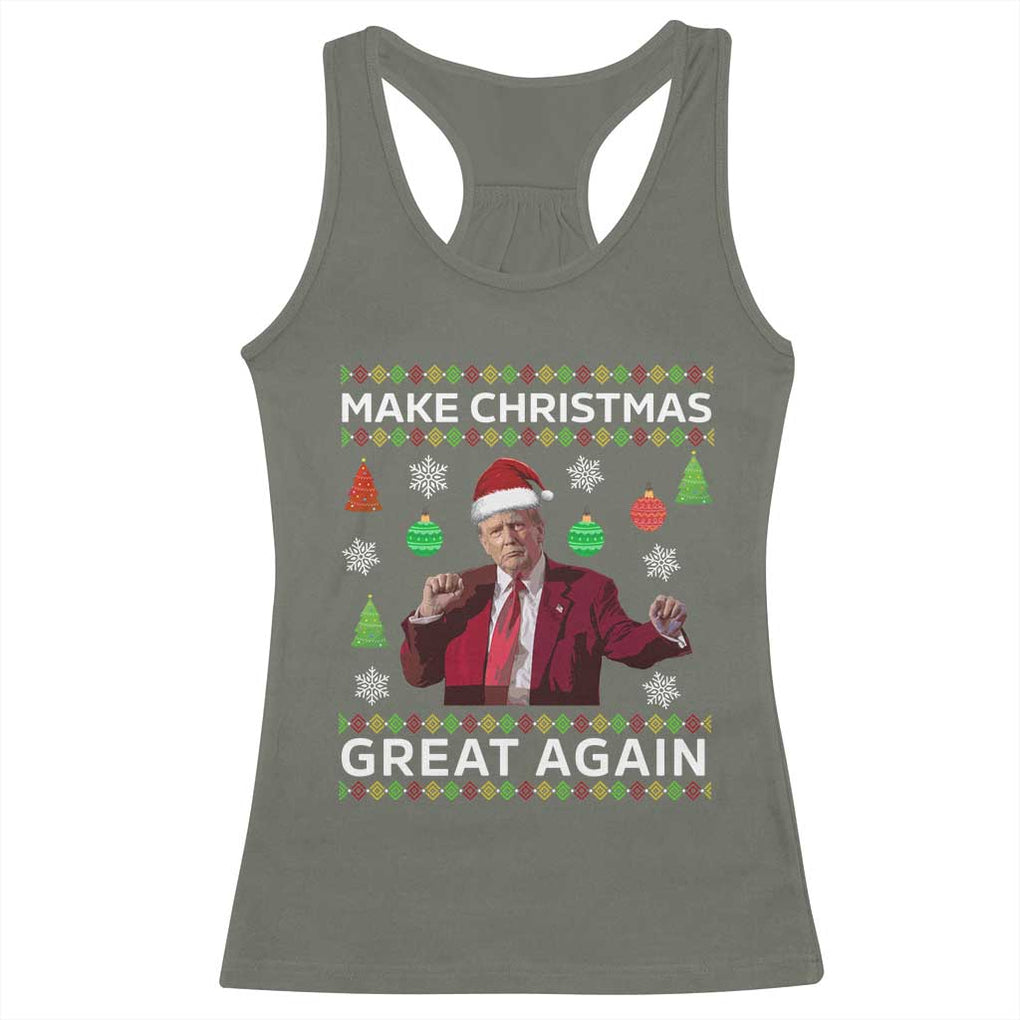 Funny Christmas Trump Racerback Tank Top Make Christmas Great Again Ugly Christmas Sweater Dancing Trump TS10 Military Green Print Your Wear