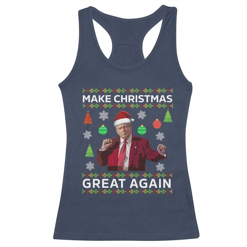 Funny Christmas Trump Racerback Tank Top Make Christmas Great Again Ugly Christmas Sweater Dancing Trump TS10 Navy Print Your Wear