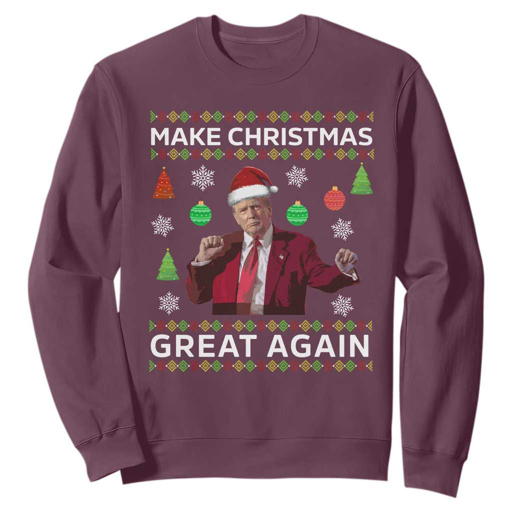 Funny Christmas Trump Sweatshirt Make Christmas Great Again Ugly Christmas Sweater Dancing Trump TS10 Maroon Print Your Wear