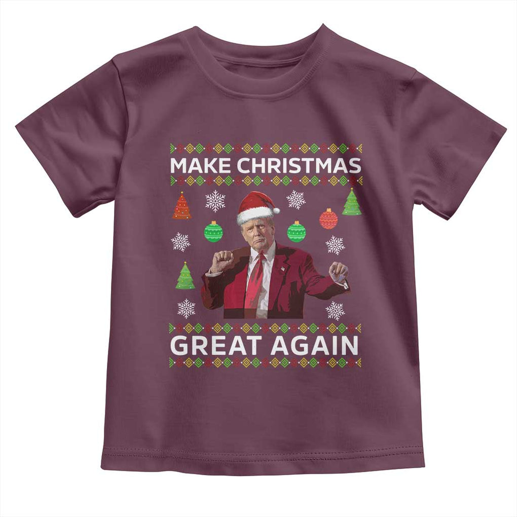 Funny Christmas Trump Toddler T Shirt Make Christmas Great Again Ugly Christmas Sweater Dancing Trump TS10 Maroon Print Your Wear