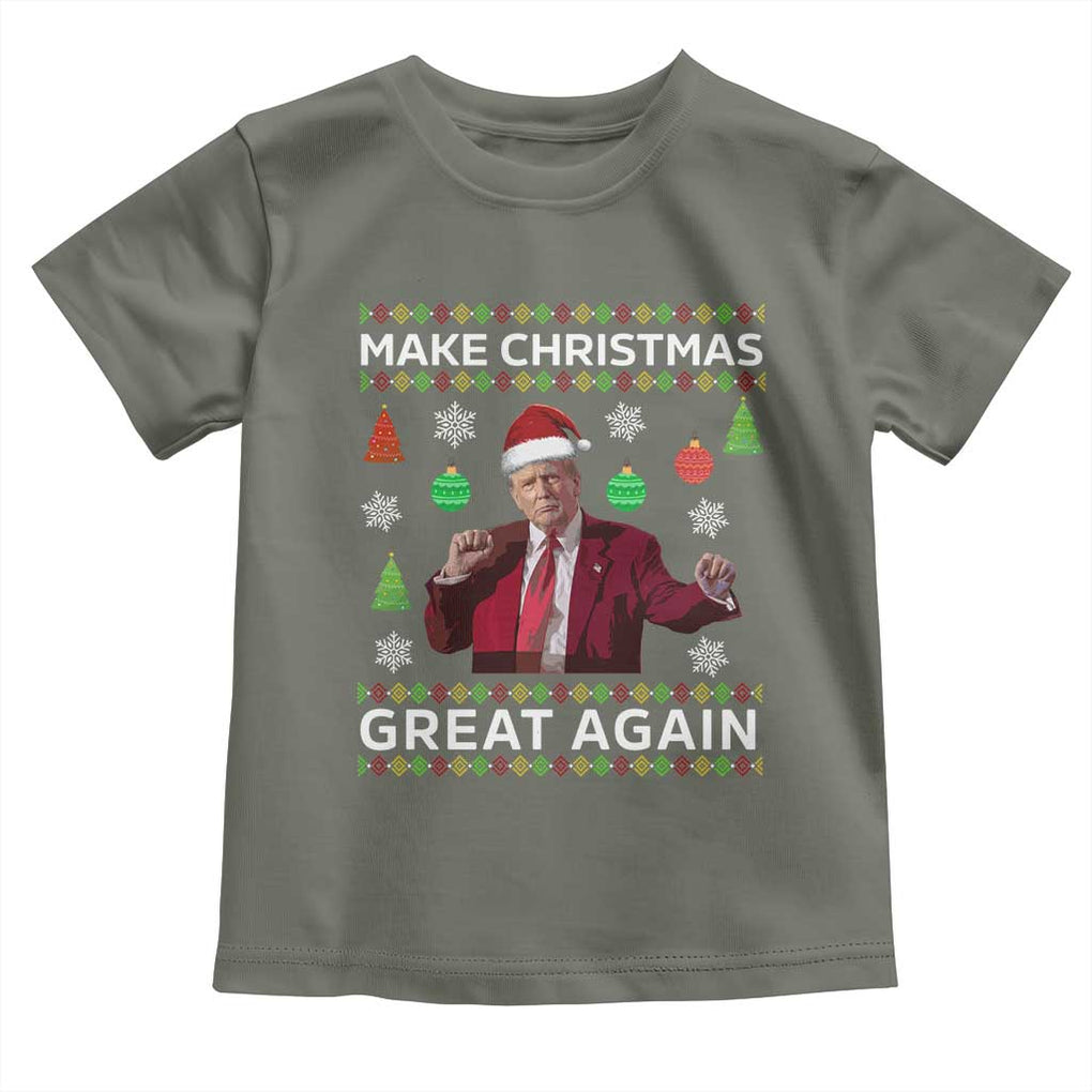 Funny Christmas Trump Toddler T Shirt Make Christmas Great Again Ugly Christmas Sweater Dancing Trump TS10 Military Green Print Your Wear