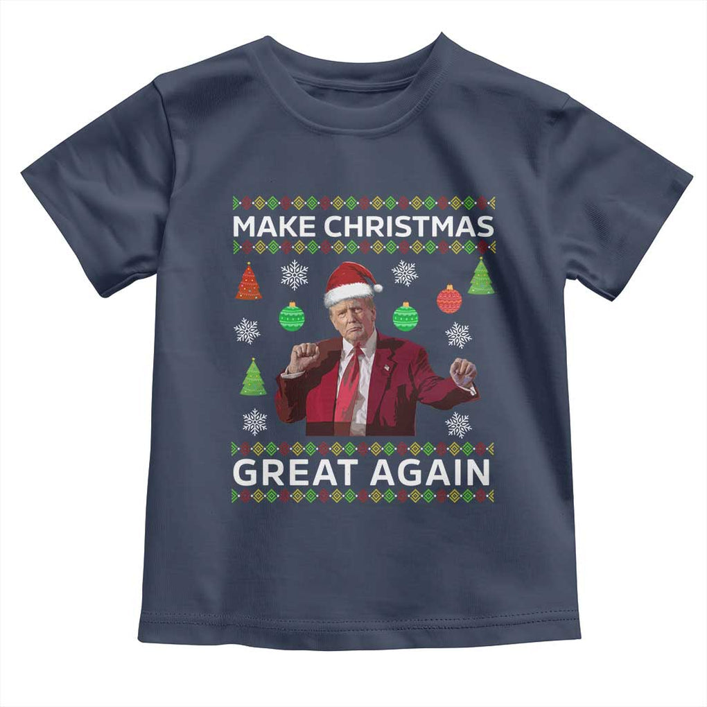 Funny Christmas Trump Toddler T Shirt Make Christmas Great Again Ugly Christmas Sweater Dancing Trump TS10 Navy Print Your Wear